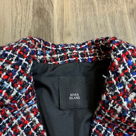 ASOS River Island Boucle Tweed Double Breasted Blazer Jacket Red Check Size 4 - Picture 7 of 11